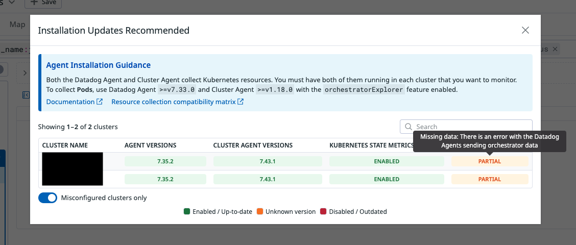 Missing Datadog orchestrator data 2