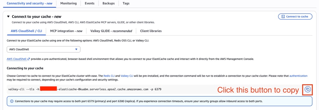 ElastiCache connect command